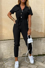 Vintage Drawstring Waist Shirt Jumpsuit