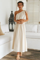 Beige One Shoulder Top and Skirt Sets