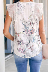 Fashion Printed Lace Patchwork Top