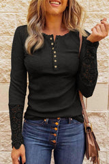 Fashion Lace Splicing Hollow Out Button Blouse