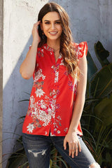 Sexy V-Neck Flower Print Sleeveless Top