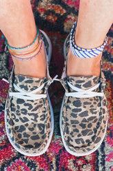 Fashion Leopard Lace Up Round Toe Flat Sneakers