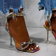 Women Big Bow Fine Diamond Sparkling High-Heel Sandals