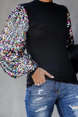 Colorful Sequins Sleeves Blouse