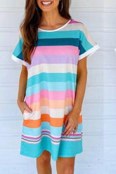 Rainbow Stripe Short Sleeve Dress