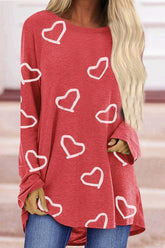 Round Neck Heart-Shaped Print T-Shirt