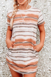 Tie Dye Stripe Pockets Casual Dress