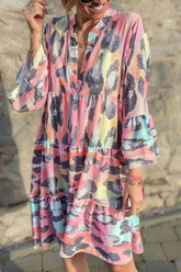 Printed Patchwork Tired V-Neck Dress