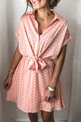 Polka Dot Print Drawstring Waist Dress