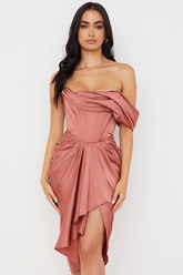 Satin One Shoulder Mid Dress