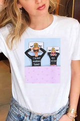 Carton Print Round Neck Short Sleeve Tops