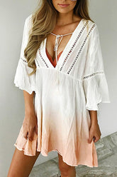 Pretty Gradient V Neck Lace-up Dress