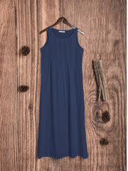 Round Neck Plain Casual Cotton-Blend Casualdress