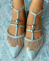 Mesh Chain Metal Decor Pointed Toe Flats