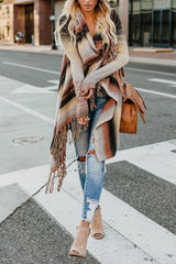 Retro Striped Tassel Sweater Cardigan