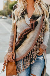 Retro Striped Tassel Sweater Cardigan