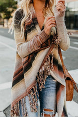 Retro Striped Tassel Sweater Cardigan