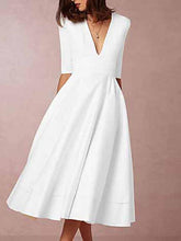 Women's Swing Dress Midi Dress - Half Sleeve Deep V Going out Wine White Black Blue Red Navy Blue S M L XL XXL XXXL