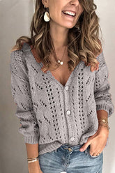 Casual Solid Color Hollow V-neck Sweater
