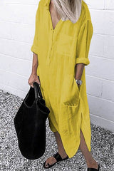 Casual Solid Color Split Shirt Dress