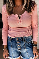 Casual Solid Color Stretch Button Top