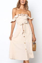 Fashion Sexy Ruffle Blackless Dress