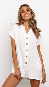 White Button Down Romper