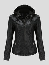 Women's Jackets Hooded Zipper Detachable Pu Leather Jacket