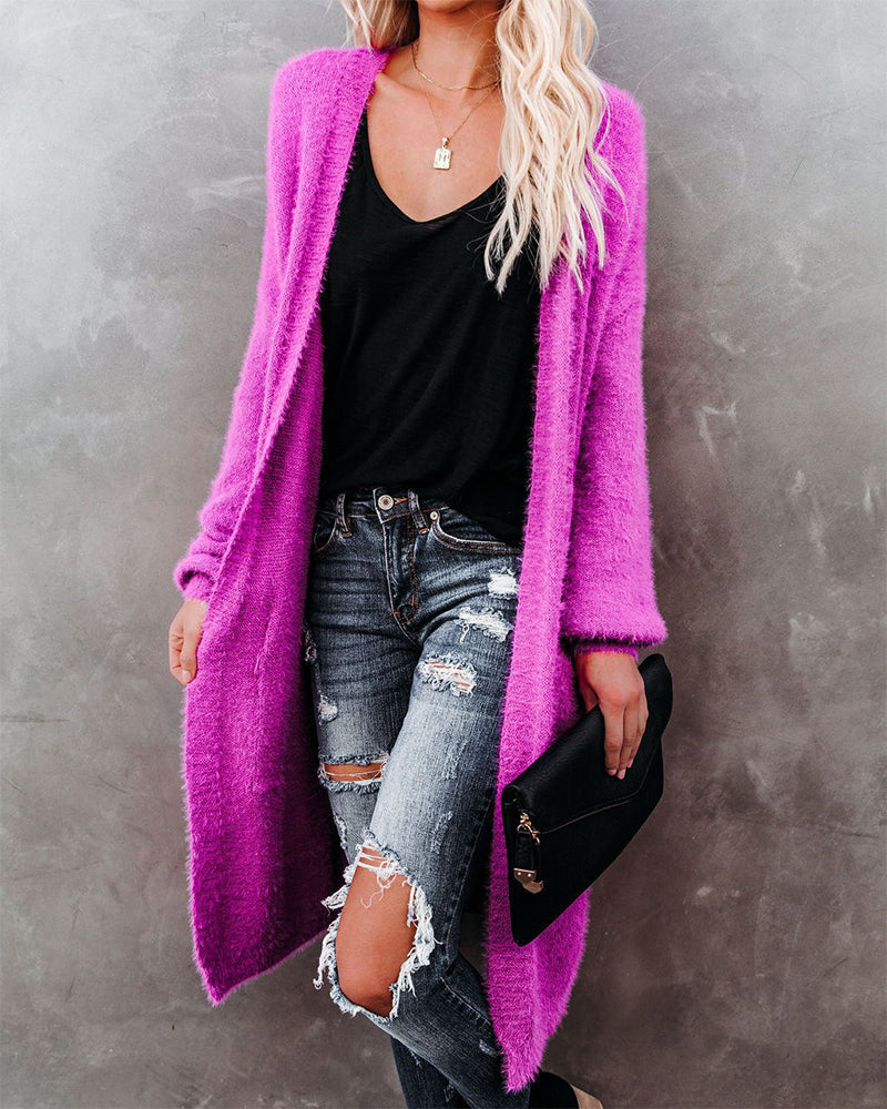 Solid color long cardigan