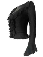 Solid V Neck Ruffle Long Sleeve Knit - HouseofHalley