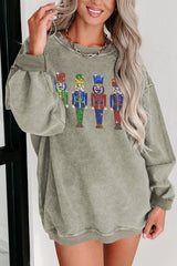 Sequin Nutcracker Drop Shoulder Holiday Sweatshirt