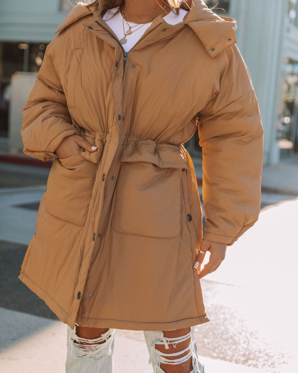 Cayo Pocketed Hooded Parka Jacket - Soft Camel