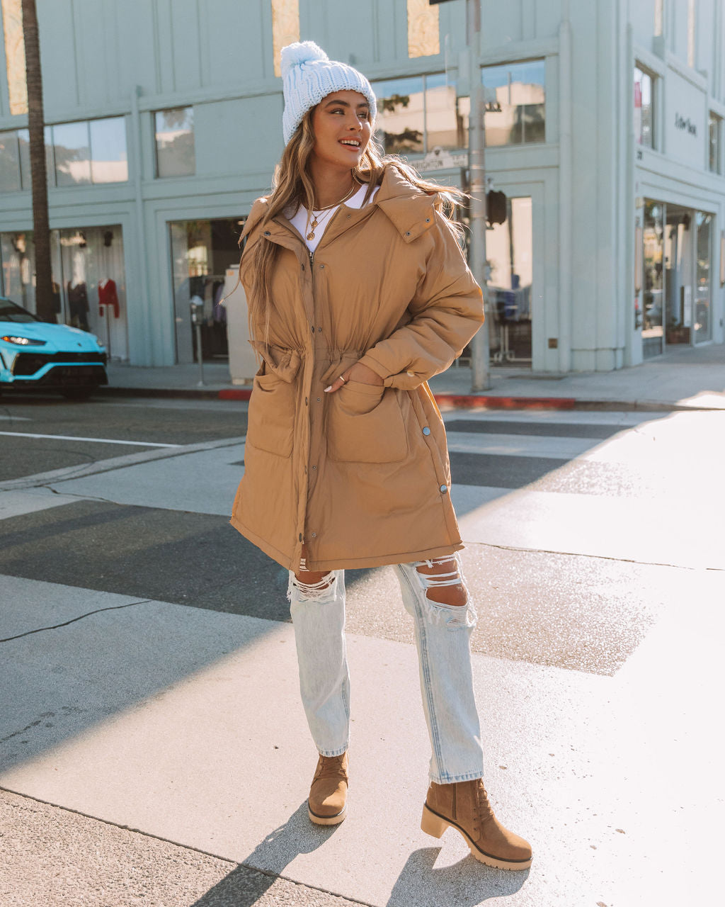 Cayo Pocketed Hooded Parka Jacket - Soft Camel