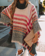 Jaslyn Plaid Turtleneck Poncho - Cream Multi