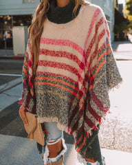 Jaslyn Plaid Turtleneck Poncho - Cream Multi