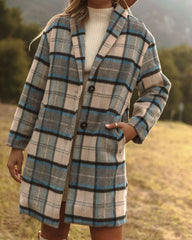 Igloo Pocketed Plaid Coat - Blue