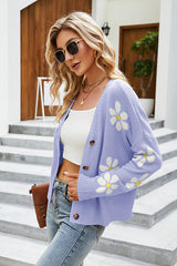 Flower Pattern Button Front Sweater Cardigan