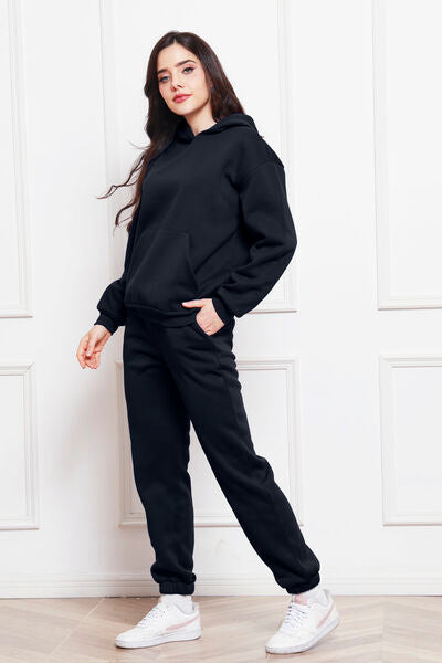 Drop Shoulder Long Sleeve Hoodie and Pants Set 2 Piece Sweater and Pants Set