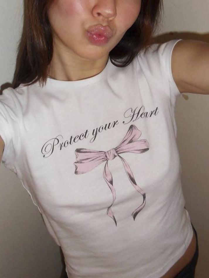 Short Sleeve Lettering & Bow Print Crop Tee - HouseofHalley