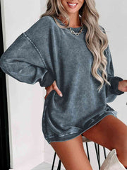 Round Neck Dropped Shoulder Washed Out Casual Sweatshirt