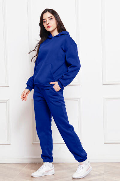 Drop Shoulder Long Sleeve Hoodie and Pants Set 2 Piece Sweater and Pants Set