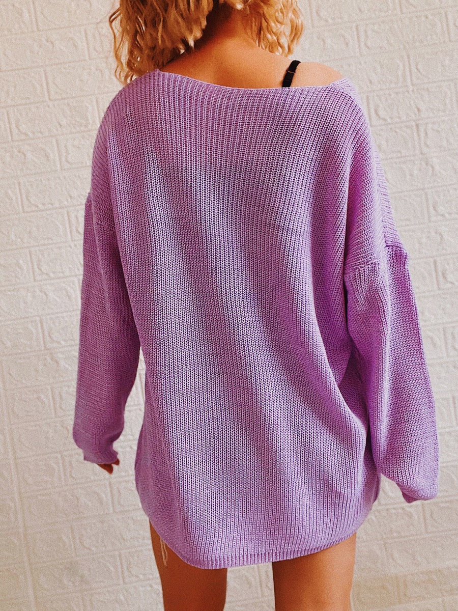 Casual Knitted Long Sleeve V neck Solid  Blouse