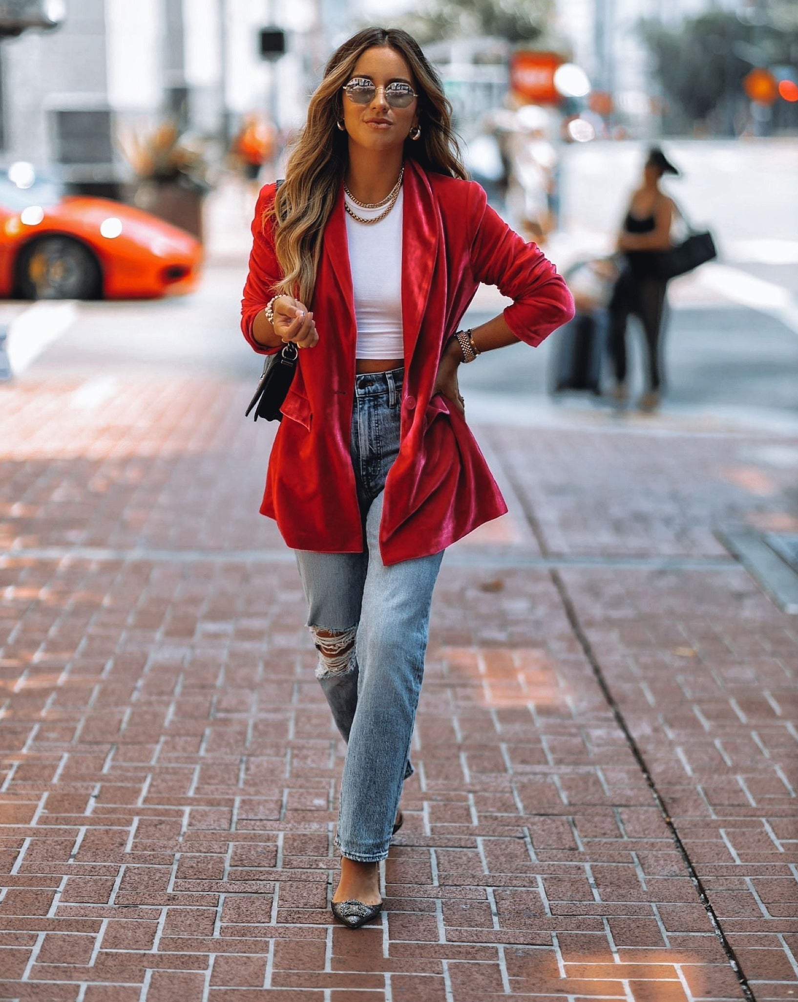 Chicest Pocketed Velvet Blazer - Fuchsia