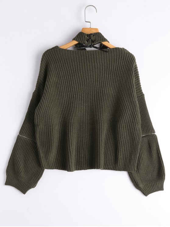 Chic Zipper Sleeve Chunky Choker Sweater