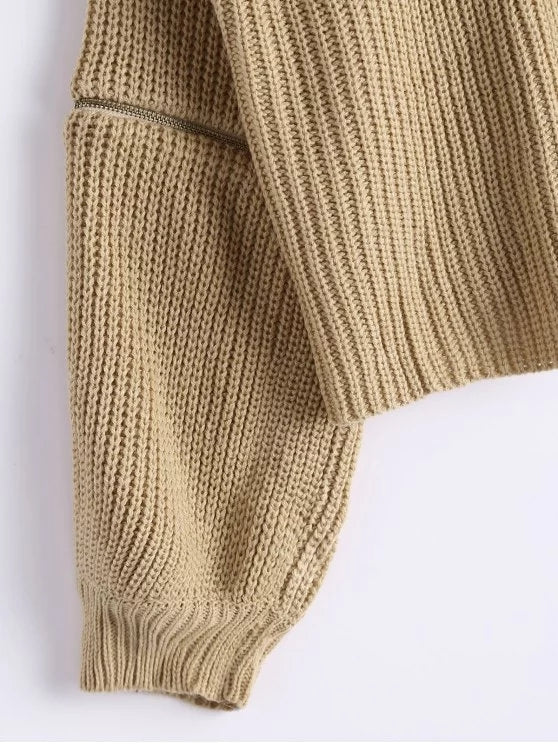 Chic Zipper Sleeve Chunky Choker Sweater