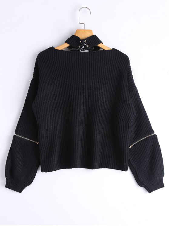 Chic Zipper Sleeve Chunky Choker Sweater