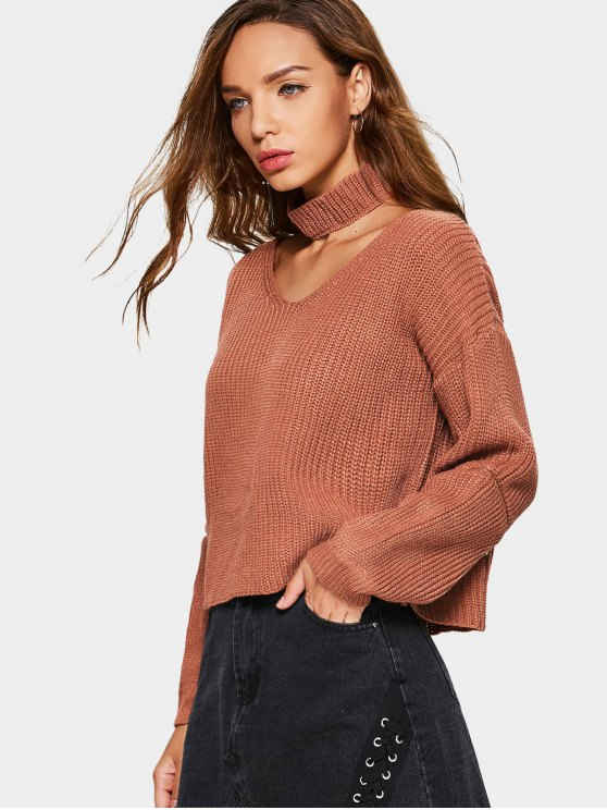 Chic Zipper Sleeve Chunky Choker Sweater