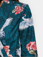 Stunning Floral Crane Print Wrap Blouse