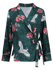 Stunning Floral Crane Print Wrap Blouse
