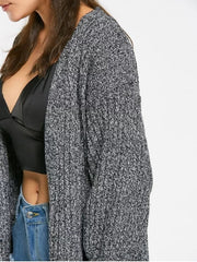 Fashion Heathered Lantern Sleeve Open Front Cardigan